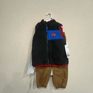 Kids' Black and Blue Fleece Vest with Brown Pants & Hoodie MSRP $64 - Size 24 Mo
